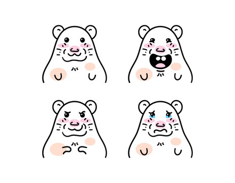 A collection of cute and adorable hamster character illustrations. Expressions of hamsters showing happiness, laughter, crying, and mischief. Animals. Decorative elements, symbols, icons, clip art