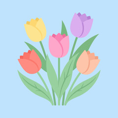 Obraz premium A colorful bouquet of spring flowers on a light blue background