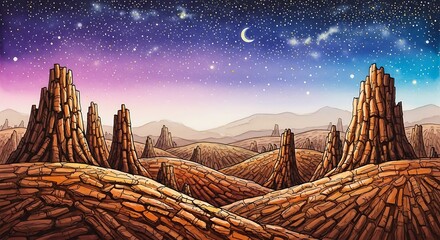 Obraz premium Majestic sandstone rock formations under twilight sky.