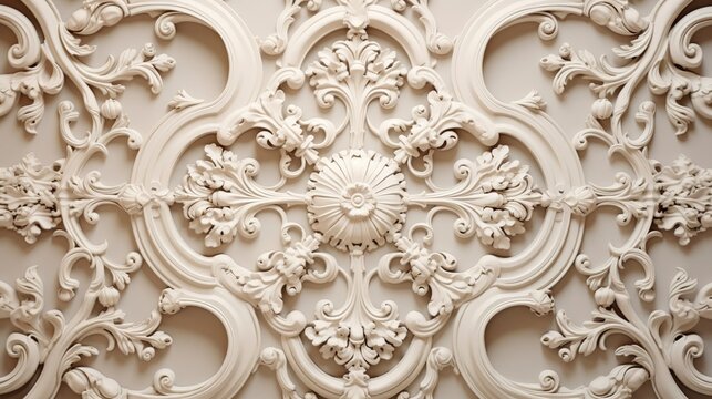 A photo of ornamental plasterwork on a ceiling