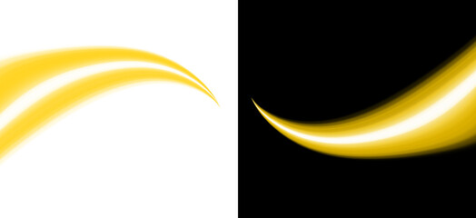 Shiny dynamic golden trail light effect for speed car race or fast game motion in cosmic space, bright glow comet or magic glitter spark in abstract curve line on transparent background. © Design Bross