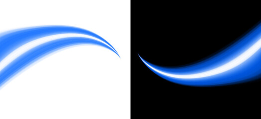 Shiny dynamic blue trail light effect for speed car race or fast game motion in cosmic space, bright glow comet or magic glitter spark in abstract curve line on transparent background. © Design Bross