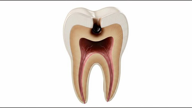 Progression of cavity decay within a human tooth cross section