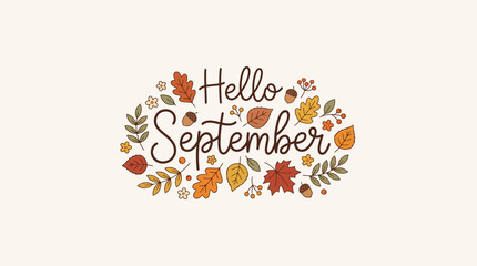 Colorful autumn-themed greeting for September month © Maulindara