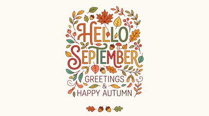 Colorful autumn-themed greeting for September month © Maulindara