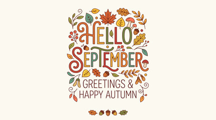 Colorful autumn-themed illustration with text greeting © Maulindara