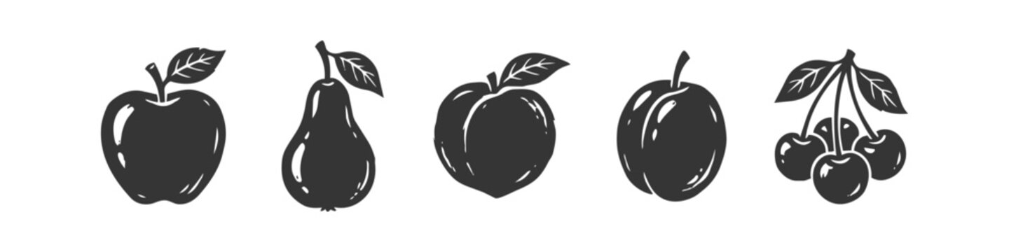 Farm Fresh Hand-Drawn Fruit Silhouette Icon Set