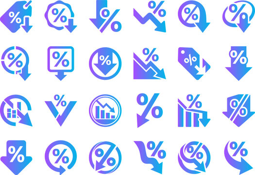 Set of percentage discount icons showing price reduction and sales.