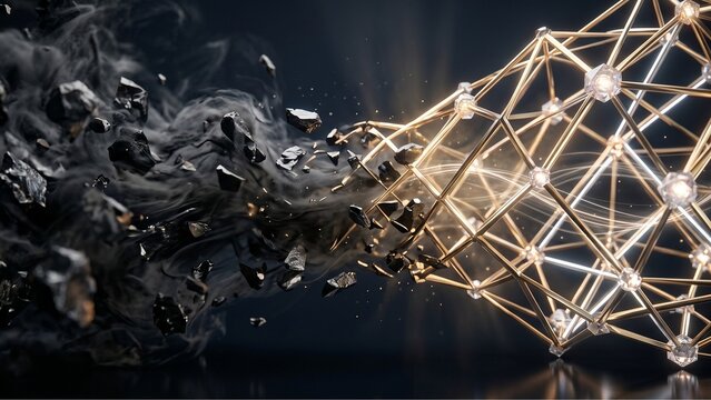 Chaotic elements transforming into structured luminous geometric lattice