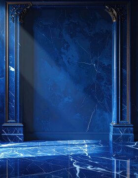 Luxurious Blue Marble Interior with Dramatic Lighting