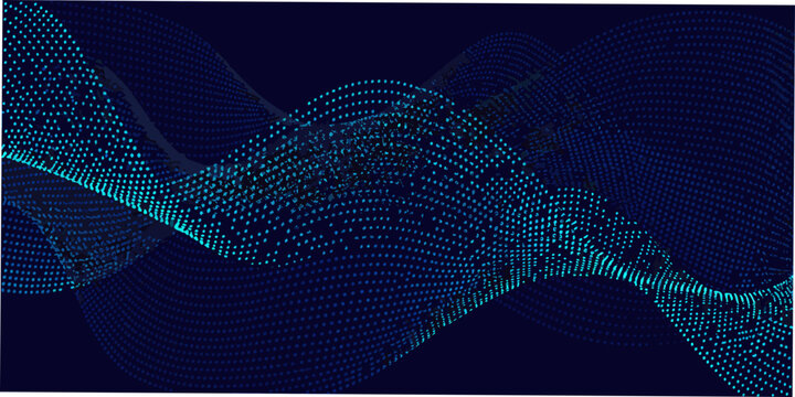 flowing wave forms created from dots on dark blue background waves dot pattern abstract art geometric design digital vector scenic modern