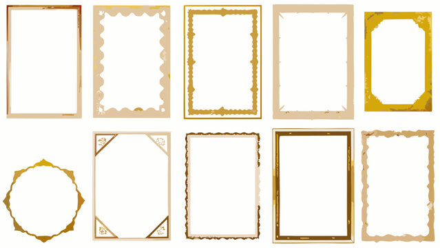 ornate frame collection vector illustration decorative border vintage rectangular oval gold beige scalloped edge corner detail art graphic design clipart transparent