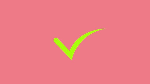 Bright lime green check mark animation on soft pink background checkmark tick