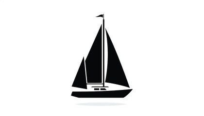 Sailboat Icon with Sail Mast and Cabin Window, Simple Flat Vector-Style Graphic on White Background Featuring Sailing Boat, Yacht, Ship with Vessel © fariya