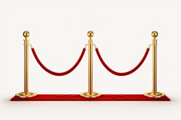 Red carpet barrier with golden poles and velvet ropes creating an exclusive entrance © nsit0108