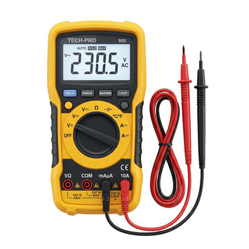 Digital Handheld Multimeter with Test Leads Showing Voltage Measurement for Electrical Work