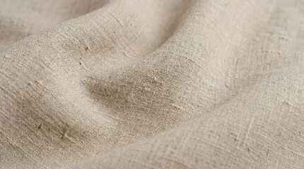 Fototapeta premium Close-up of a textured linen fabric with soft folds and natural fibers