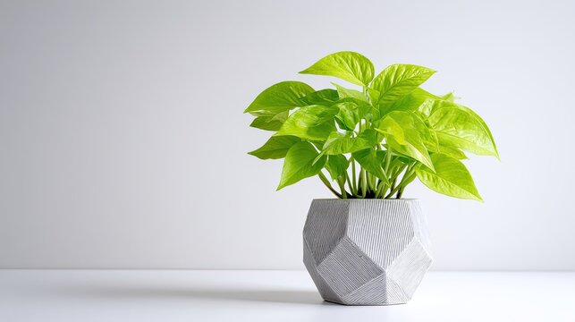 Vibrant Neon Green Pothos Plant in a Modern Geometric Pot.