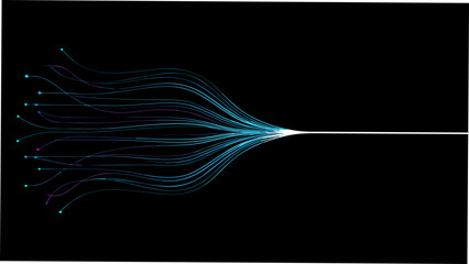 converging lines on black background abstract art flow stream path trajectory curve pattern design graphic element visual composition modern digital technology © Chapala