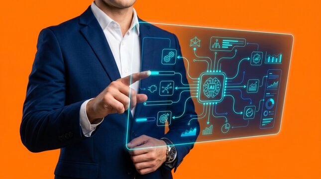 Executive Uses AI Hologram Panel with a Neural Network Mind