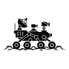 Lunar rover vehicle icon vector illustration exploring moon surface crater landing site black. © MDRABIUL