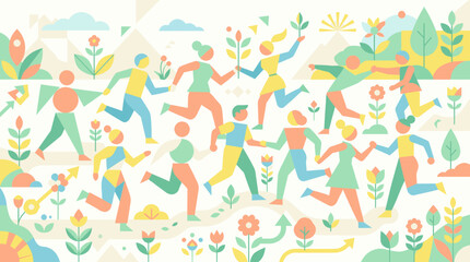 Obraz premium People Running Sports Fun Group Outdoor Activity Vibrant Flat Illustration