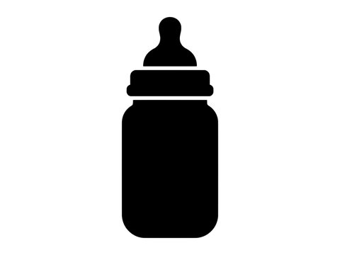Baby bottle vector icon isolated on transparent background, black silhouette of infant feeding milk bottle with rubber nipple teat
