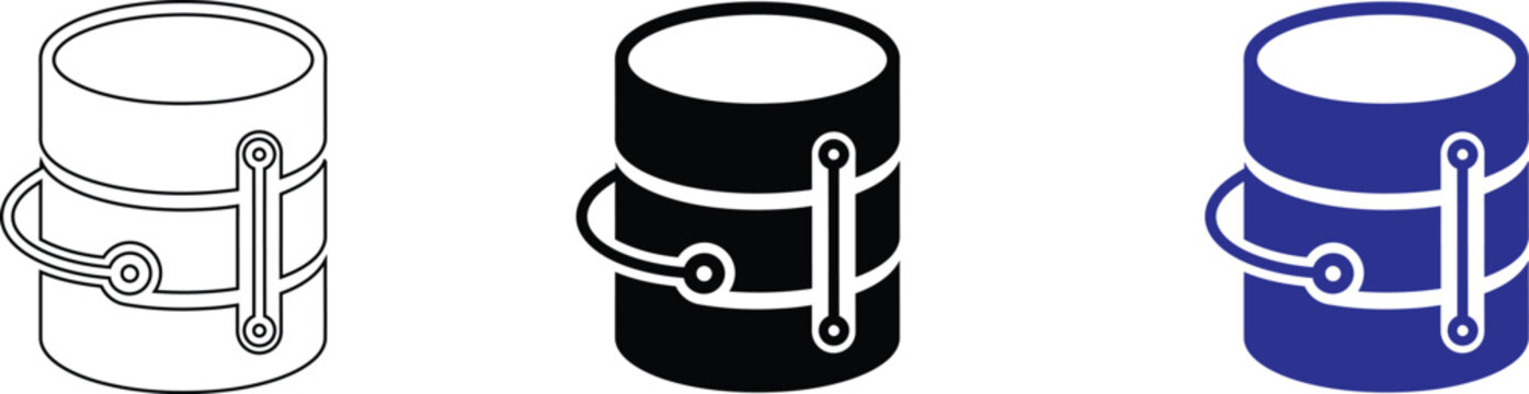 AI Database Logo Set with Circuit Technology Design, Artificial Intelligence Data Storage Icons, Modern Server and Cloud Vector Collection