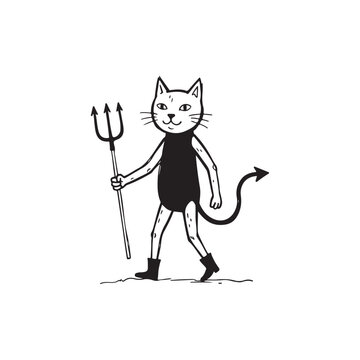 Cat dressed as devil holding trident