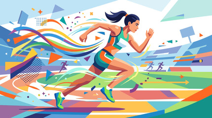 Dynamic Runner Sprinting on Track with Colorful Background © Vita