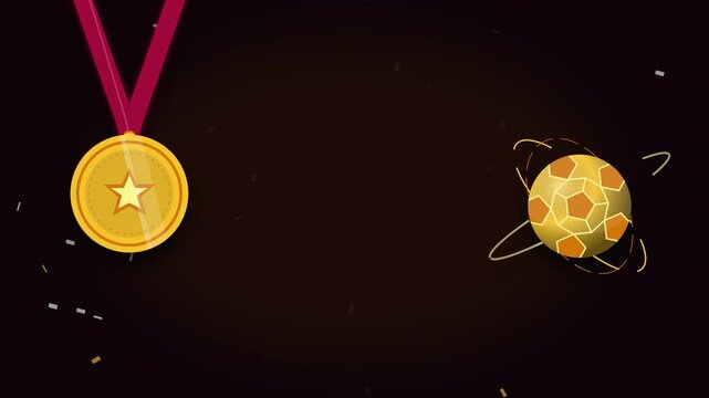 Gold medal and rotating soccer ball animation with copy space