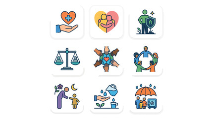 Fototapeta premium Diverse icons representing health, community, and care