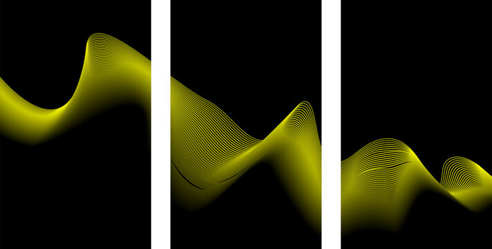Modern triptych backdrop featuring rhythmic yellow wave patterns abstract background triptych minimalist creative