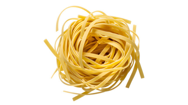 A pile of uncooked pasta noodles on a white background