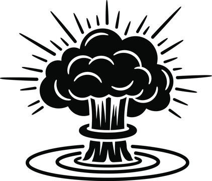 Icon of a large nuclear mushroom cloud explosion with shockwaves explosion mushroom shockwave illustration detonation radiation destructive silhouette isolated