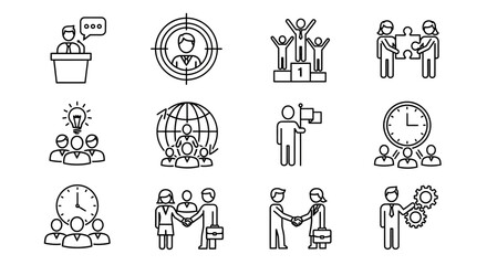 Fototapeta premium Collection of Business and Strategy Icons for Presentations and Web Design