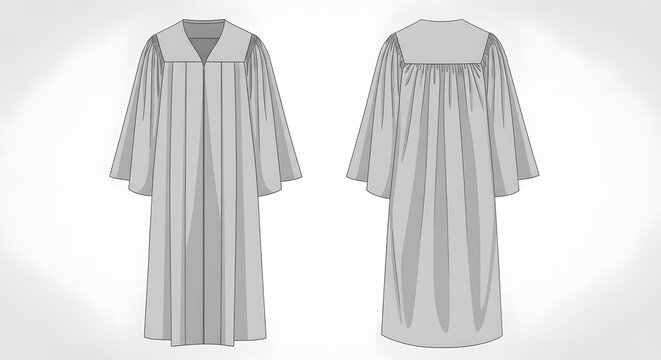 Technical drawing of a graduation gown front and back view