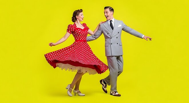 stylish couple dressed in vintage 1940s swing dance attire