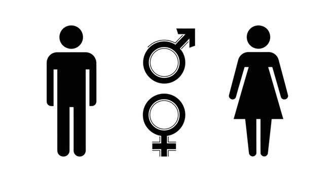 Clear and concise graphic symbols representing male and female gender identities, featuring universal stick figures and astrological signs for distinction and classification