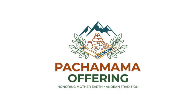 Pachamama Offering Logo: Mountains, Andes Tradition, Earth Honoring