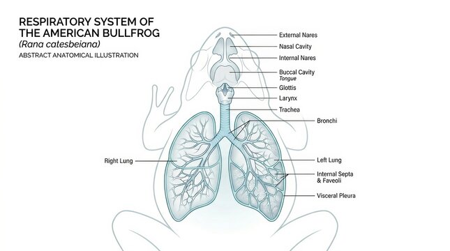 Anatomical Illustration of Respiratory System of American Bullfrog