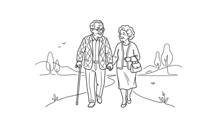 Obraz premium Elderly couple walking hand in hand in a park (1)