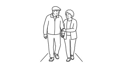 Obraz premium Elderly couple walking together on a sunny path (1)
