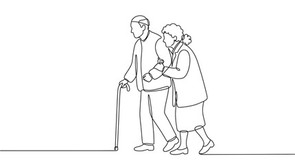 Obraz premium Elderly Couple Walking Together with Supportive Care