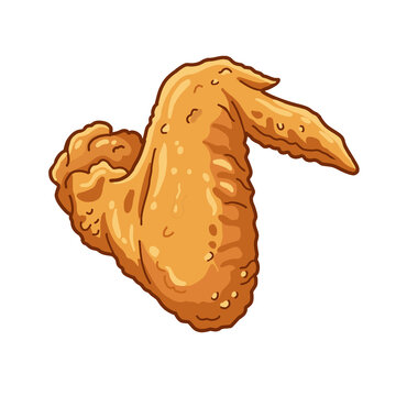 Crispy fried chicken wing isolated on transparent background, vector illustration.