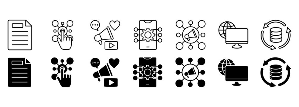 Cross-media icon set. webshop and database Vector Illustration