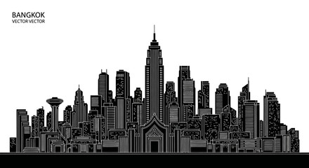 Fototapeta premium Bangkok city skyline silhouette, modern urban cityscape vector