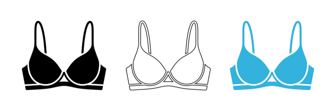 Three stylish bra illustrations in different colors isolated on transparent background, Vector