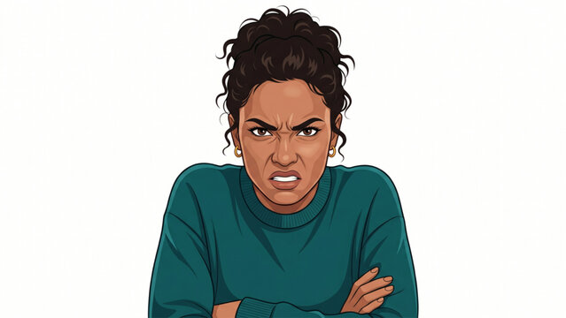 Angry and frustrated young woman vector illustration with crossed arms expression
