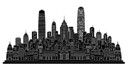 Fototapeta premium Black and white city skyline silhouette illustration